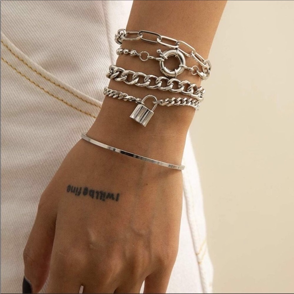 New Silver Layered Charm Bracelets Set New